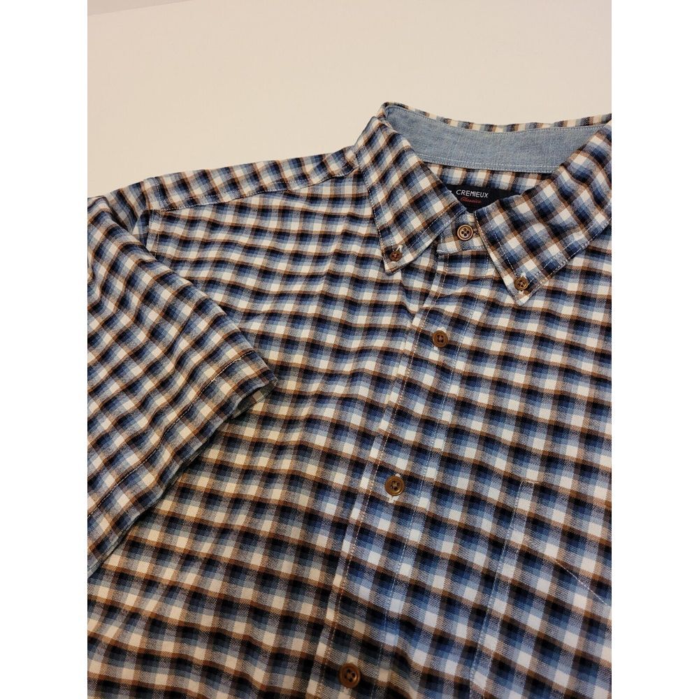 Cremieux Classics Shirt Lrg Blue Brown Plaid Short Sleeve‎ Button Down Excellent